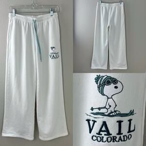 Peanuts Snoopy Women’s Vail Colorado Wide Leg Sweatpants White Small